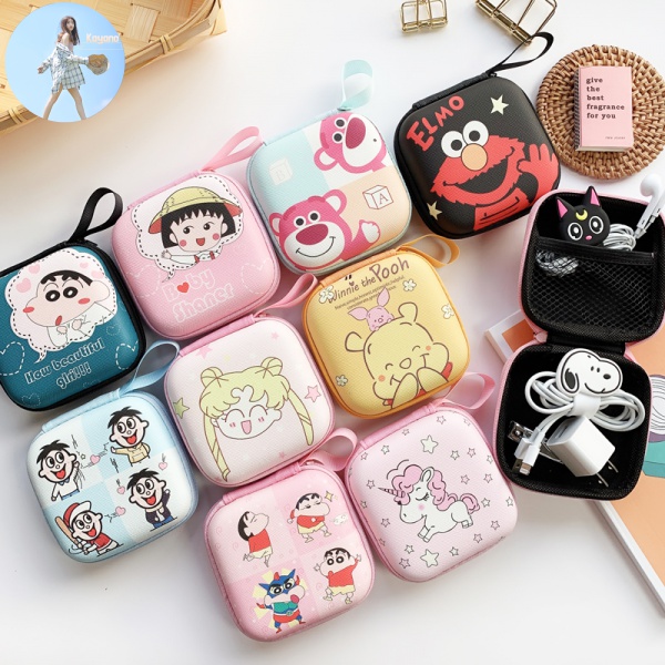 Túi Đựng Dây Cáp Sạc Tai Nghe Họa Tiết Hoạt Hình Kiểu Nhật Hàn Dễ Thương