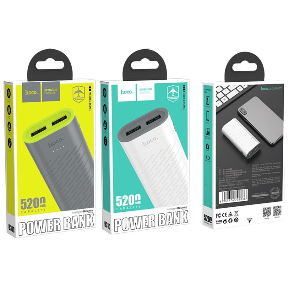 Pin Sạc Dự Phòng Hoco B31C 5200mAh 2 Cổng Sạc 1A - Hàng Chính Hãng Hoco