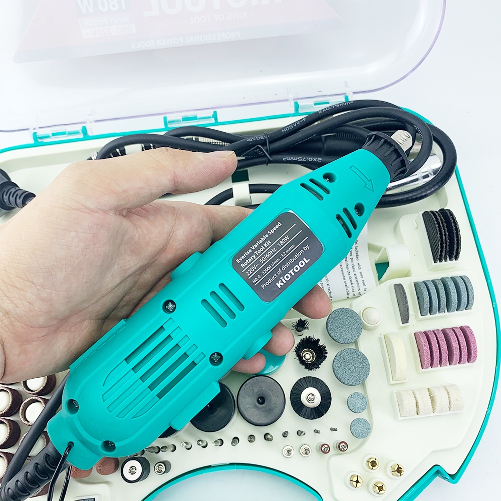 Máy khoan, mài, khắc mini đa năng Kiotool 180w -220v êm ái đủ phụ kiện