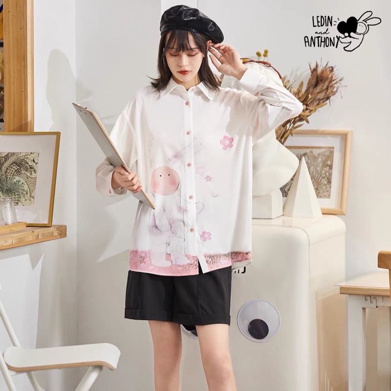 Áo sơ mi lụa hoạ tiết Ledin