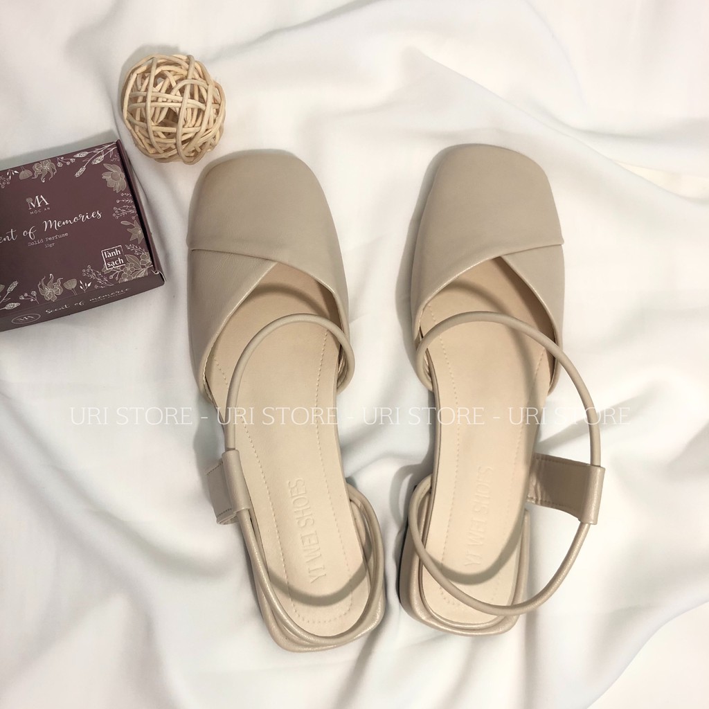Giày bít mũi dây chéo vintage đế bằng cực xinh xắn