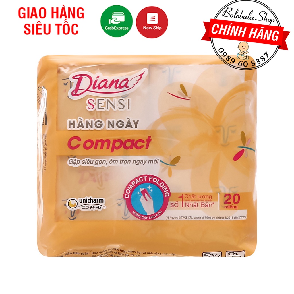 Băng vệ sinh Diana Hàng Ngày Sensi COMPACT - Gói 6 miếng/ 20 miếng hàng khuyến mãi