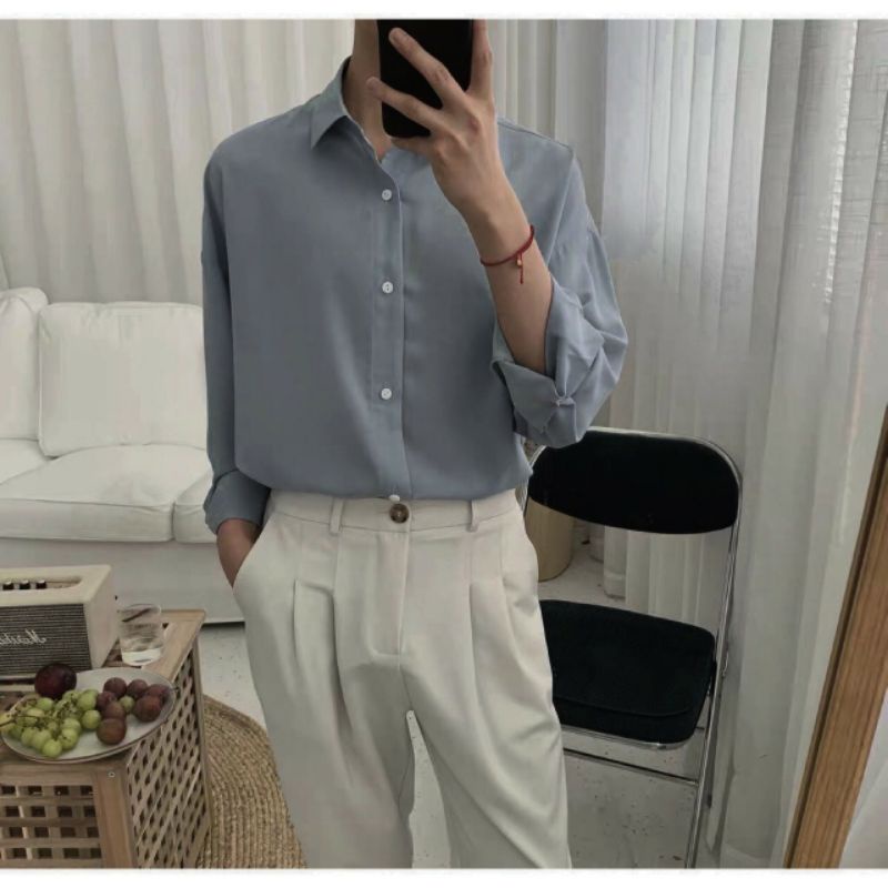 Áo sơ mi form rộng tay dài đi học đi làm đi chơi unisex nam nữ nhiều màu vải lụa mềm mịn ít nhăn SMRTD từ 40-85kg