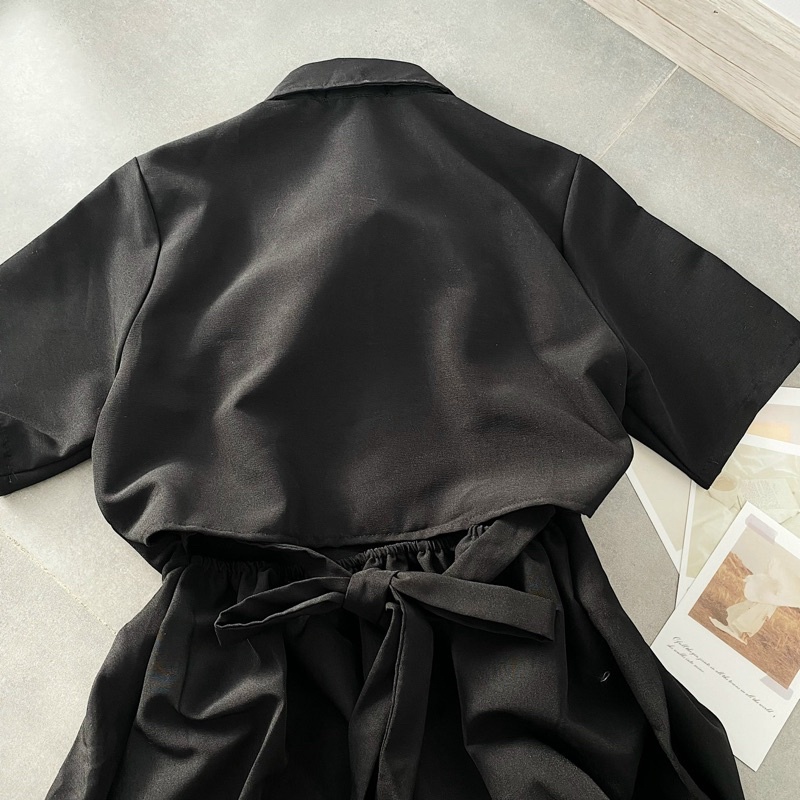 ĐẦM ĐEN TAY NGẮN DIVIA DRESS thiết kế cut-out lưng phần eo có bo chun co giãn và thắt nơ sau lưng | BigBuy360 - bigbuy360.vn