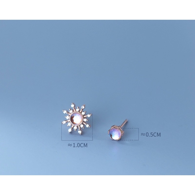 Bông tai bạc đá Moonstone nhân tạo hình hoa tuyết, bông tai bạc nữ Blackmeo