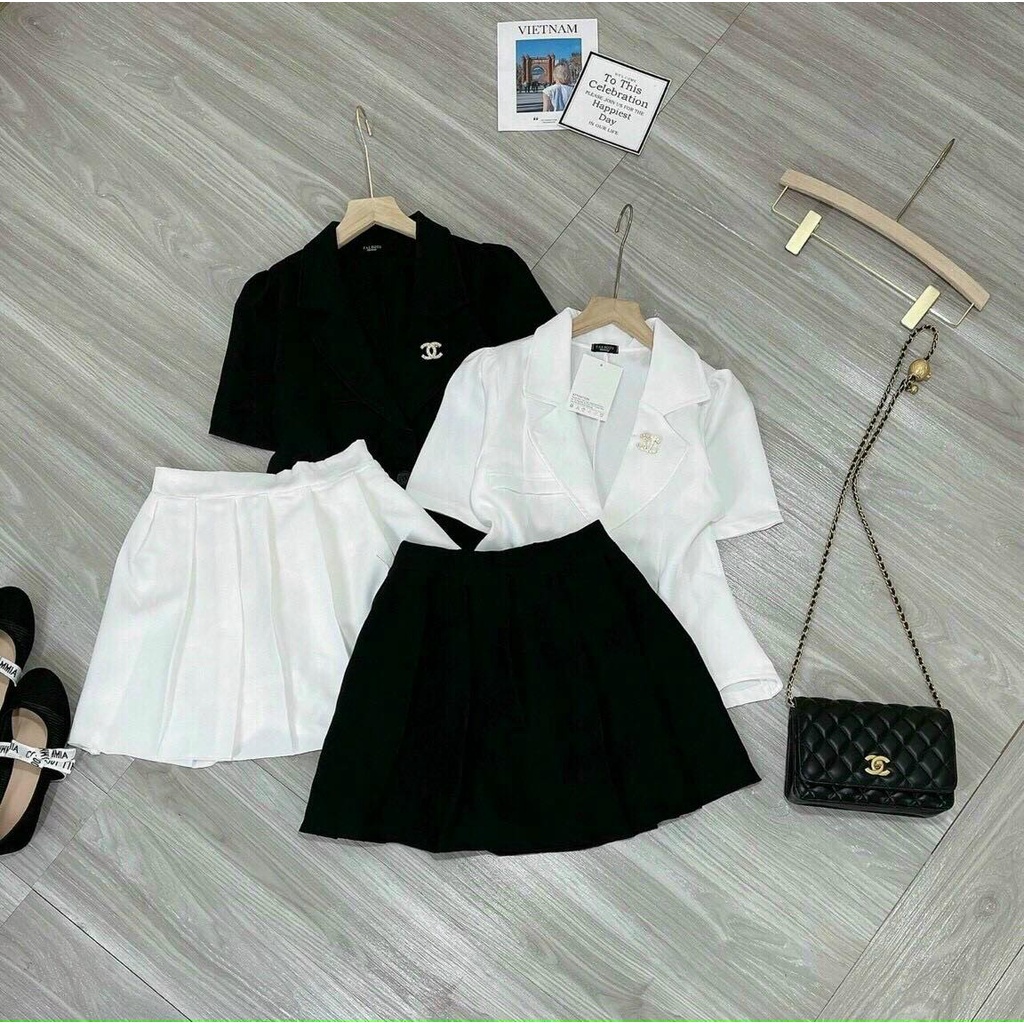 Set Đồ Đẹp ⚡𝙎𝙄𝙀̂𝙐 𝙎𝘼𝙇𝙀⚡ Set Áo Vest Vạt Bầu Kèm Chân Váy Xếp Ly 2 Lớp Thời Trang Siêu Xinh - 90073