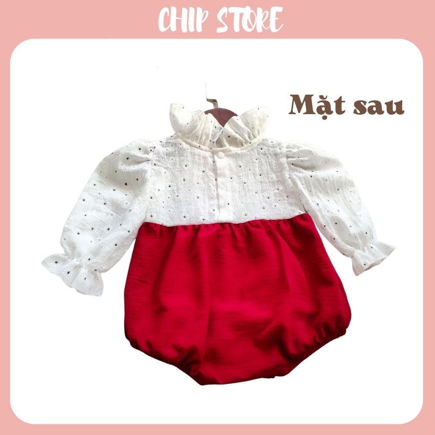 Body bé gái dài tay màu đỏ phối trắng CHIP STORE Set thu đông cho bé gái diện đầy tháng Noel, Tết siêu xinh BDTD