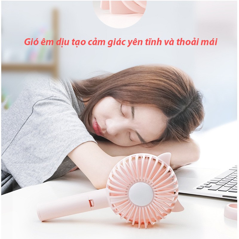 Quạt cầm tay mini hot trend 2021 ⚡️BẢO HÀNH⚡️ Quạt tích điện có thể sử dụng đến 5 tiếng có kệ để điện thoại