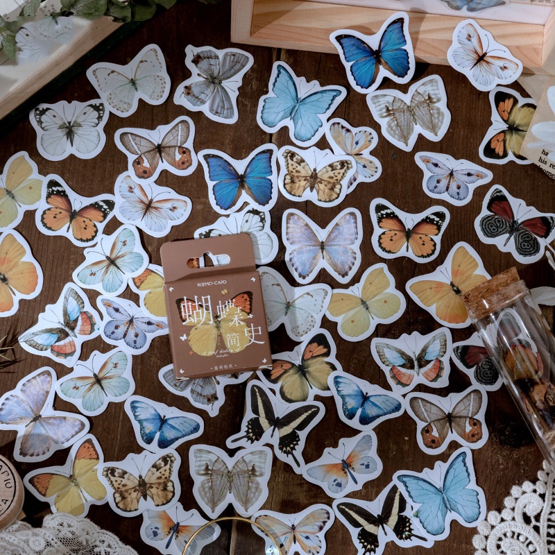 Sticker chủ đề Cánh Bướm Nâu - Hộp 46 miếng dán trang trí sổ tay Bullet Journal - M253
