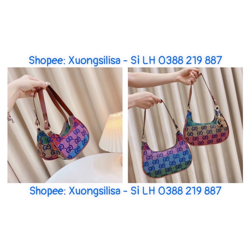 TÚI XÁCH NỮ TÚI KẸP NÁCH VẢI PHỐI QUAI DA 7 SẮC CẦU VỒNG CÓ ĐỦ SIZE CHO MẸ VÀ BÉ