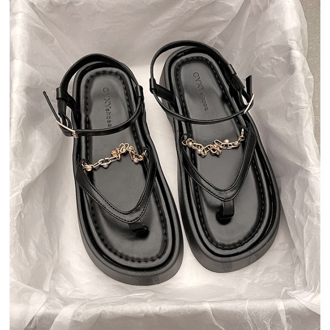 Giày Sandal Mùa Hè 2022 Đế Dày Quai Xích Kim Loại Phong Cách La Mã Cho Nữ