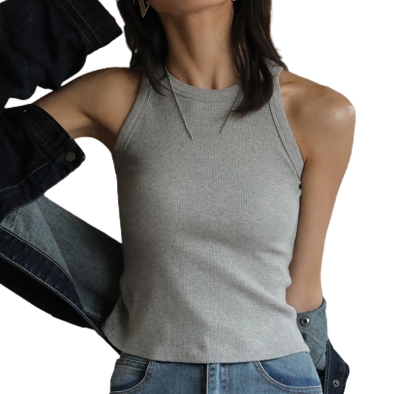 Xiangbao Áo Crop Top Dệt Kim Không Tay Hở Vai Màu Trơn Thời Trang Mùa Hè Dành Cho Nữ