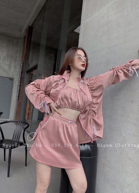 Combo set 3 món áo rút + áo quây cúp+ váy