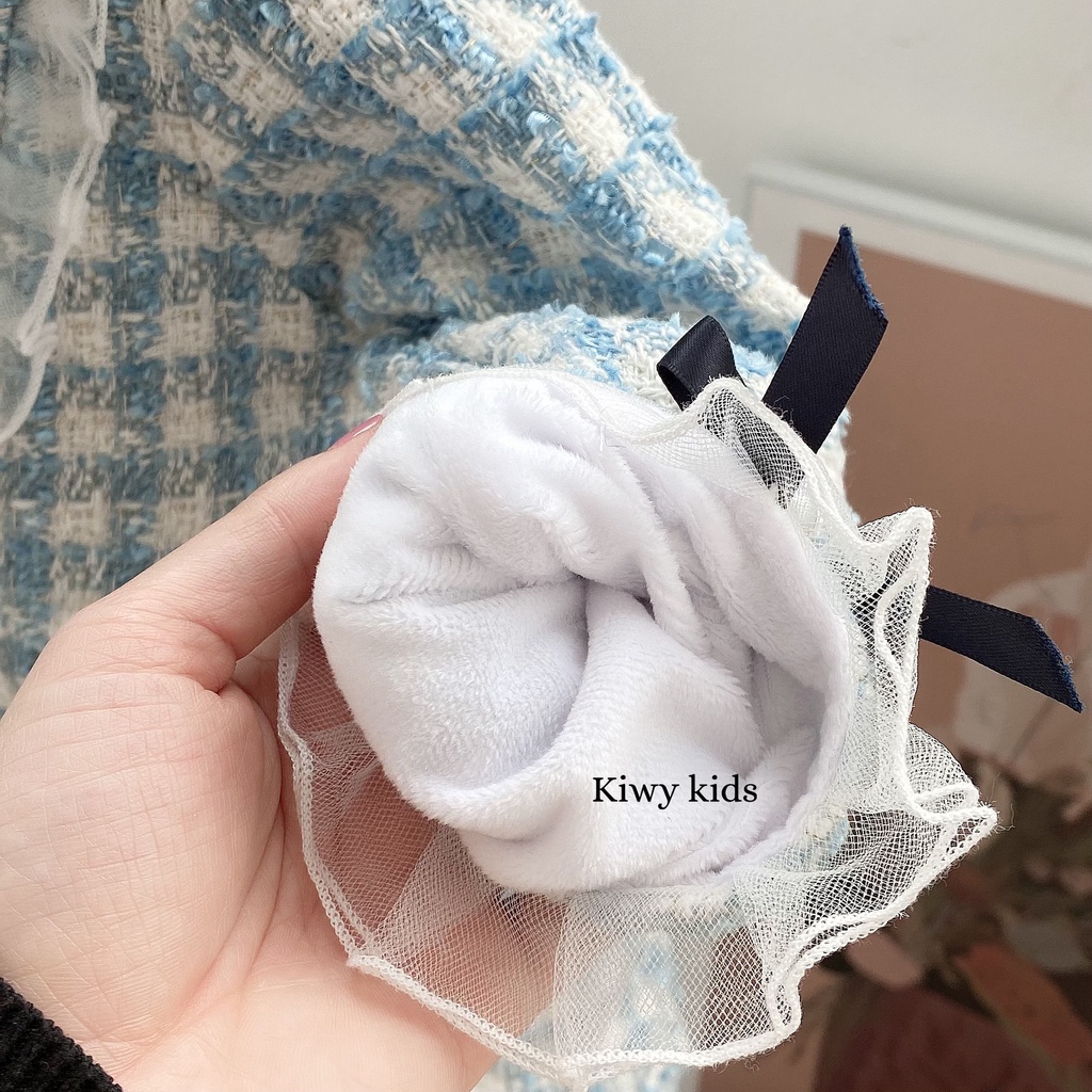 Váy dạ lót lông bé gái Kiwy Kids chất liệu dạ tweed ấm áp đính nơ dễ thương Kids70 cho bé gái từ 1 đến 7 tuổi