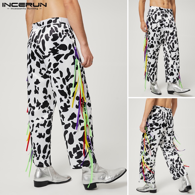 Quần dài Incerun ống rộng in họa tiết phối tua rua thời trang cho nam