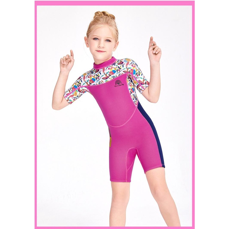 Bộ đồ bơi bé gái giữ nhiệt DIVE &amp; SAIL cao su non dày 2.5mm phối sắc màu tươi tắn M150658K