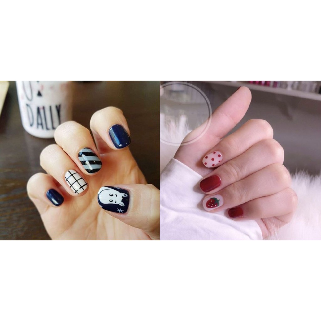 MÓNG TAY GIẢ ĐẸP KÈM KEO DÁN, hộp nails xinh dễ thương nail glue, nhiều màu đỏ trắng xanh đen hình thú trái dâu, tốt rẻ