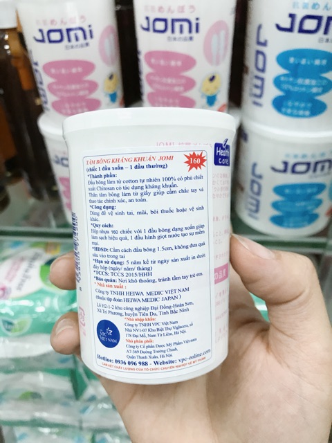 Bông tăm kháng khuẩn cho bé Jomi hộp 160 cây