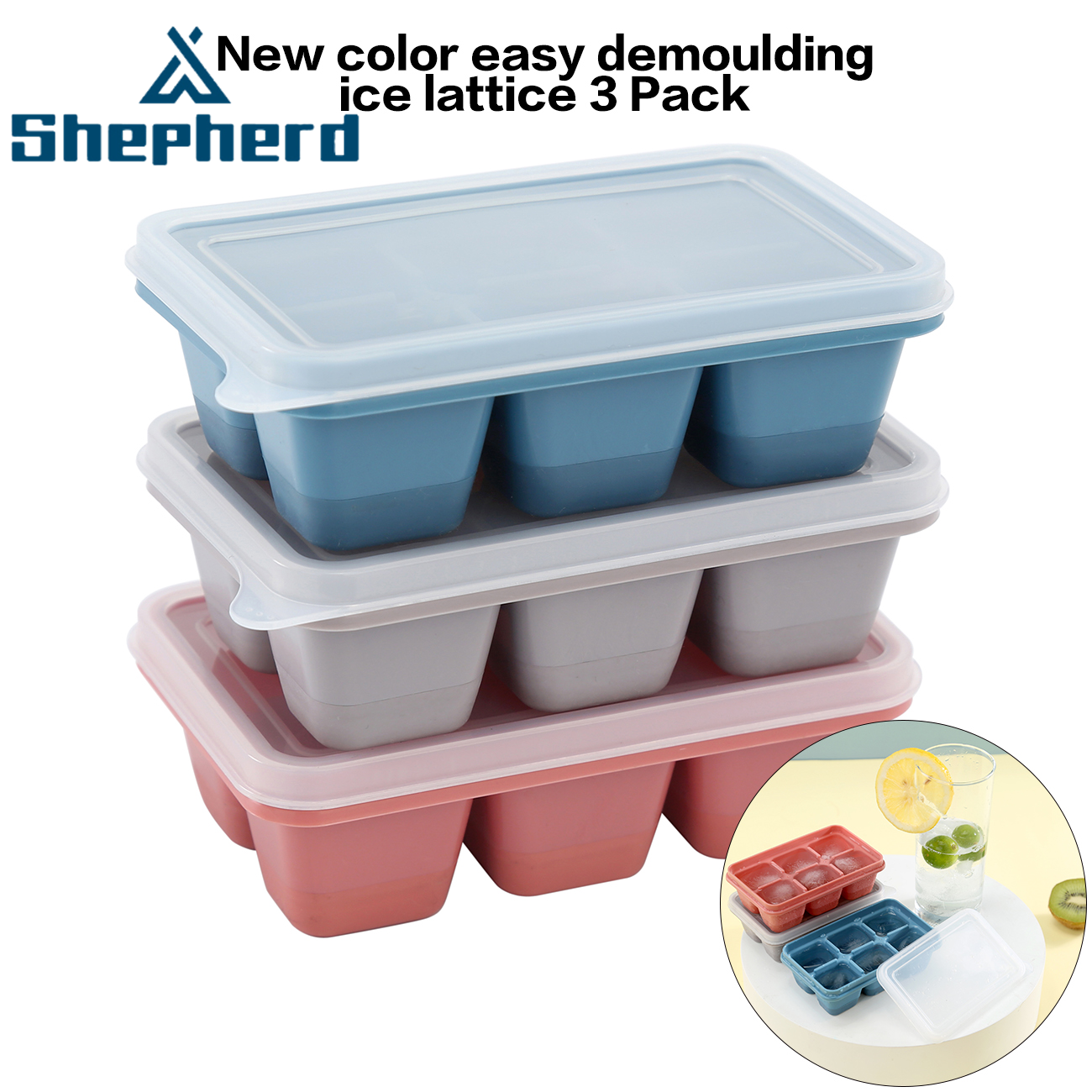 Shepherd 3 pcs 6Grids Sealed Stacked Simple Operation Temperature Resistance Mould Ice Tray