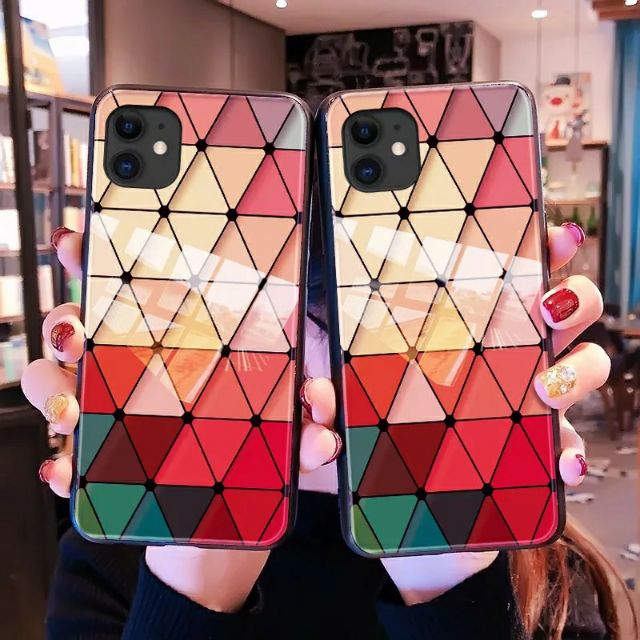 Ốp Lưng Kính Bóng Mẫu Caro 13ProMax 12ProMax 11ProMax XSMAX X XS 7Plus FUKISHOP