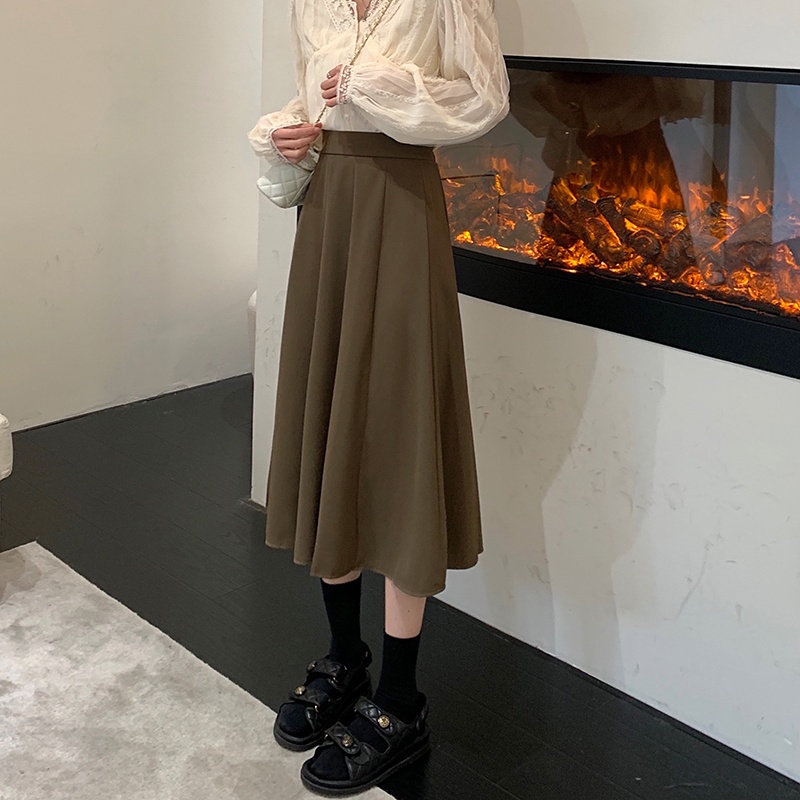 Chân váy midi chữ A lưng cao dáng rộng 48549