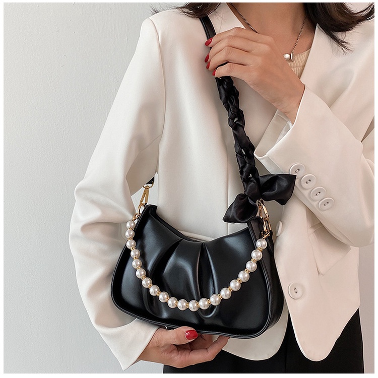 Túi Xách Nữ Linh Store Túi Đeo Chéo Phụ Kiện Hạt Trai Thắt Nơ Quai Xoắn Siêu Hot