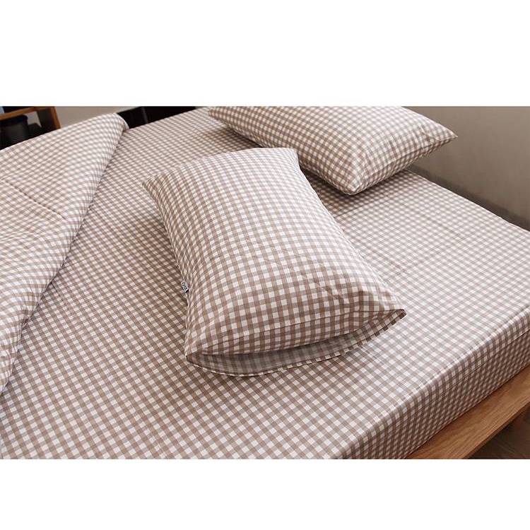 VỎ gối tựa đầu caro có sticker GẤU hoặc THỎ chất liệu VẢI WASH COTTON thích hợp gối đầu