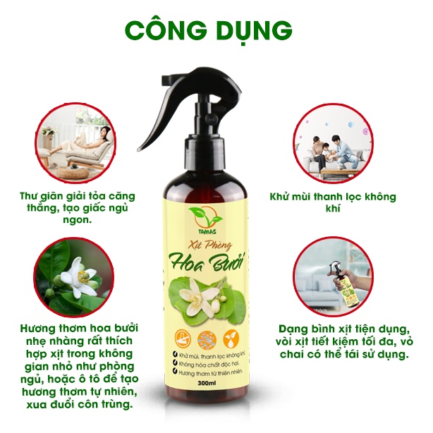 Xịt Thơm Phòng Hương Hoa Bưởi 50ml-300ml TAMAS, Khử Mùi, Làm Thơm Phòng, Xua Đuổi Côn Trùng