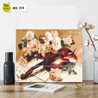 [40*50cmCóKhung] Tranh sơn dầu số hóa tự tô màu Hoa hồng bên đàn violin T374