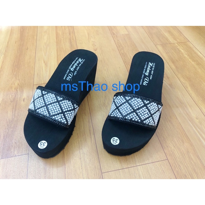 Dép quai ngang nữ xốp đính hột cao 7 phân N7.02