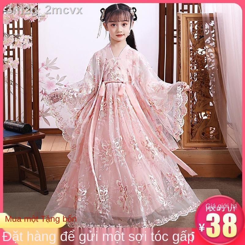 3m2g_2mcvxHanfu cô gái trẻ em trang phục cổ xưa siêu váy mùa xuân và hè 12 tuổi mặt dây chuyền công chúa dài