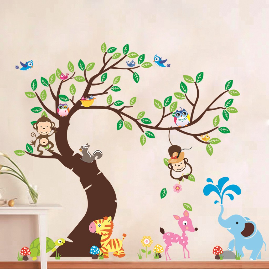 Decal dán tường, tranh dán tường động vật đáng yêu cho bé, tranh trang trí decor phòng nhiều mẫu lựa chọn - Mẫu 3