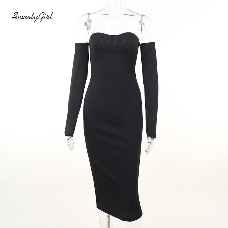 Đầm Maxi Trễ Vai Eo Thấp Màu Trơn Thời Trang 2022 Cho Nữ