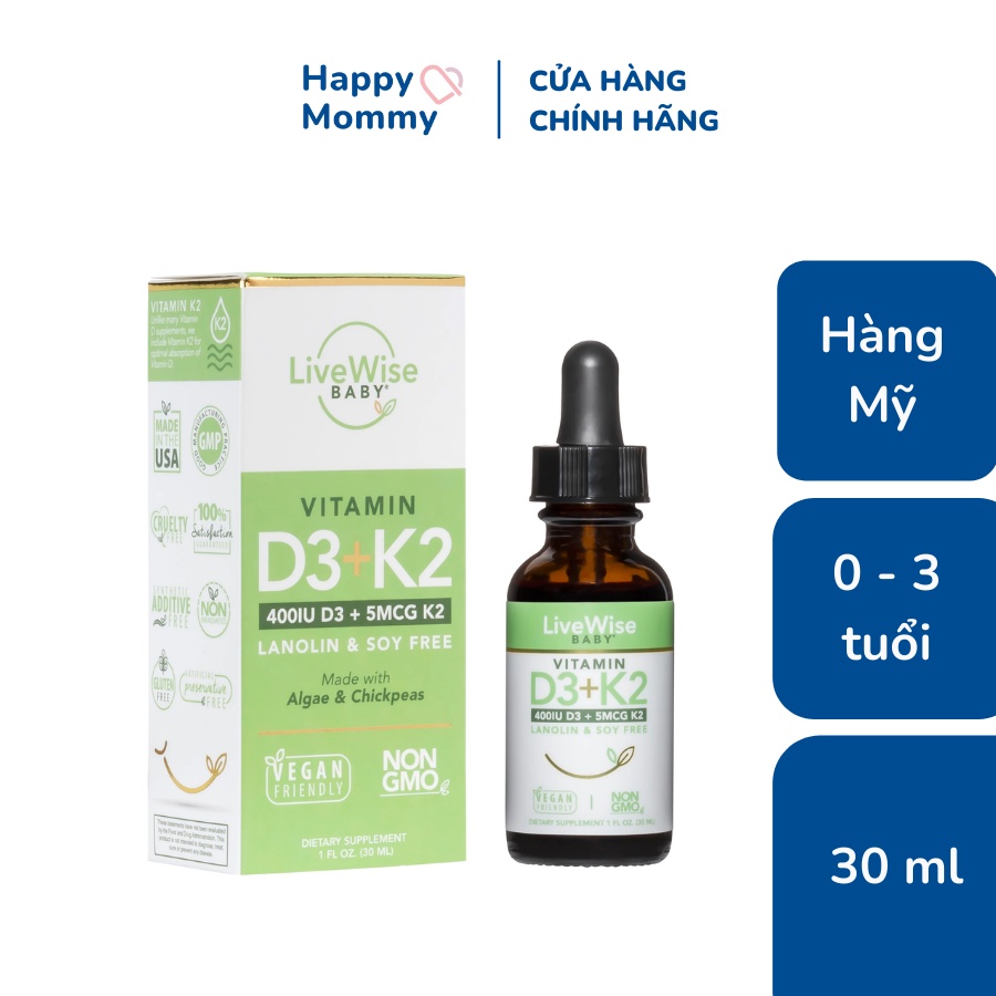 Vitamin D3 K2 LiveWise baby Mỹ 30ml