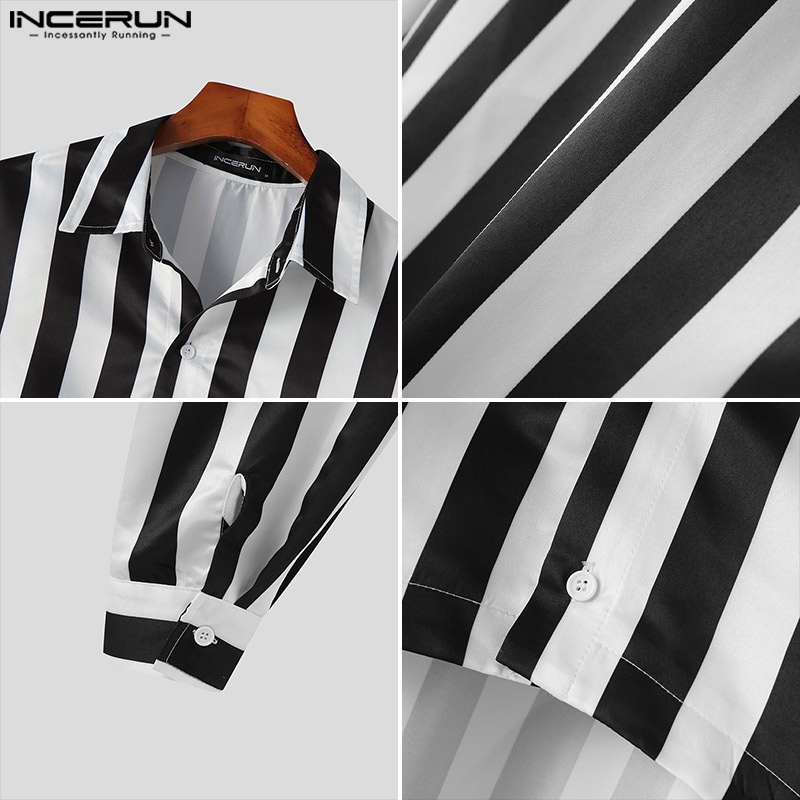 Áo lửng INCERUN tay dài họa tiết kẻ sọc thời trang dự tiệc dành cho nam