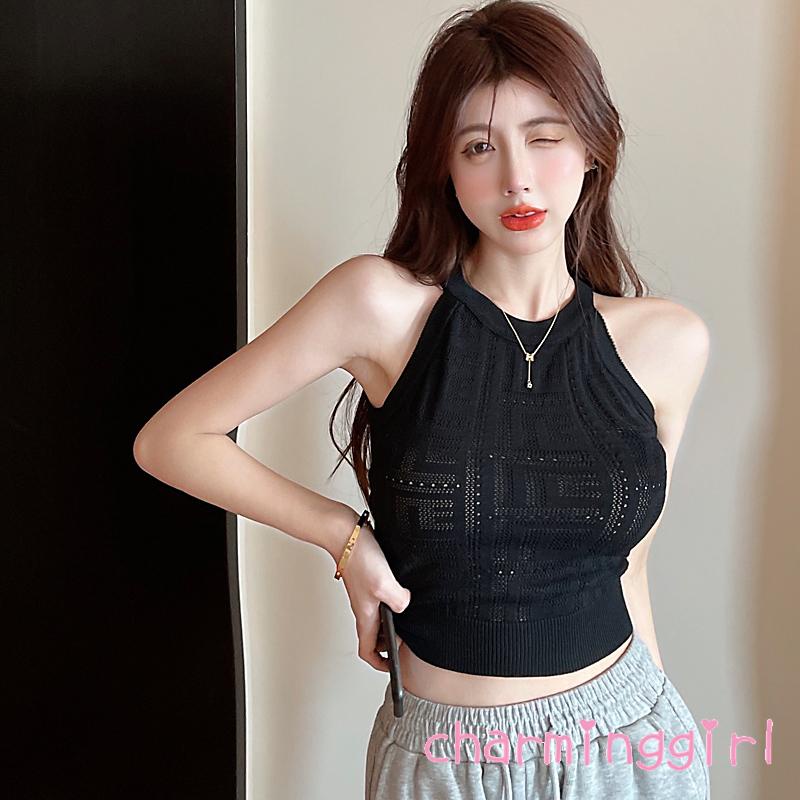 Áo Dệt Kim Sát Nách Cổ Tròn Màu Trơn Thời Trang Cho Nữ