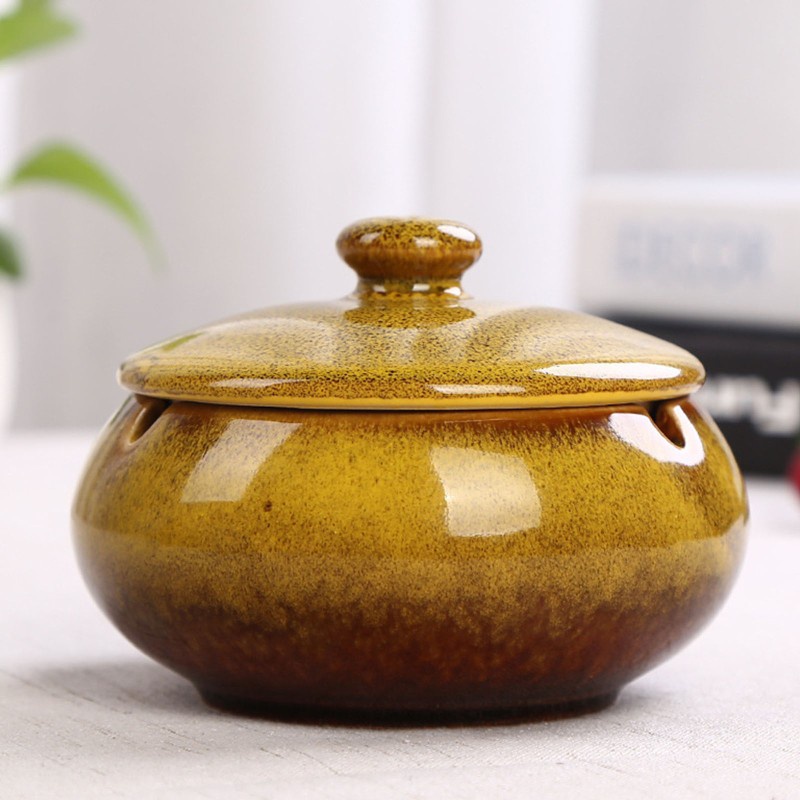 Gạt Tàn Thuốc Bằng Gốm Có Nắp Đậy Phong Cách Retro Trang Trí Phòng Khách / Xe Hơi