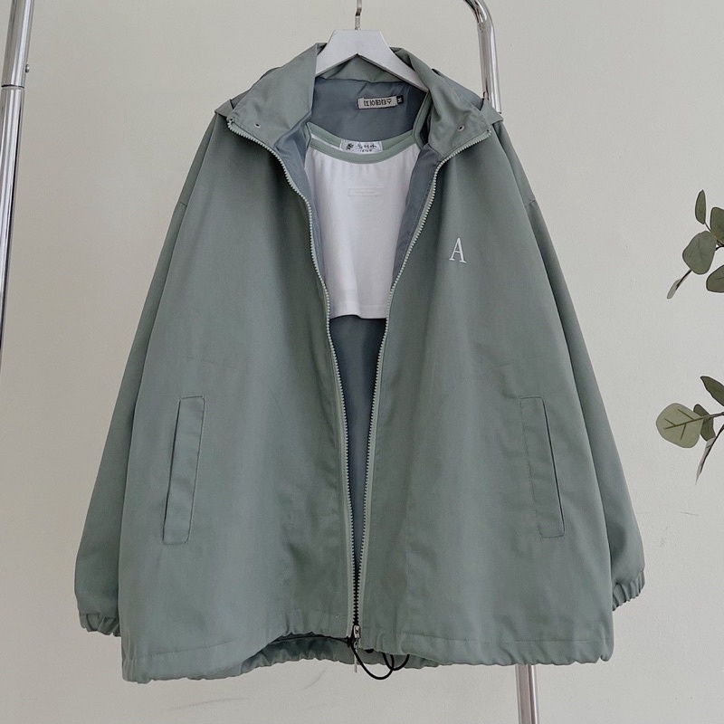 Áo Khoác Kaki Chun Tay Bồng Thêu Logo Chữ A Ulzzang Hot(Ảnh Thật)