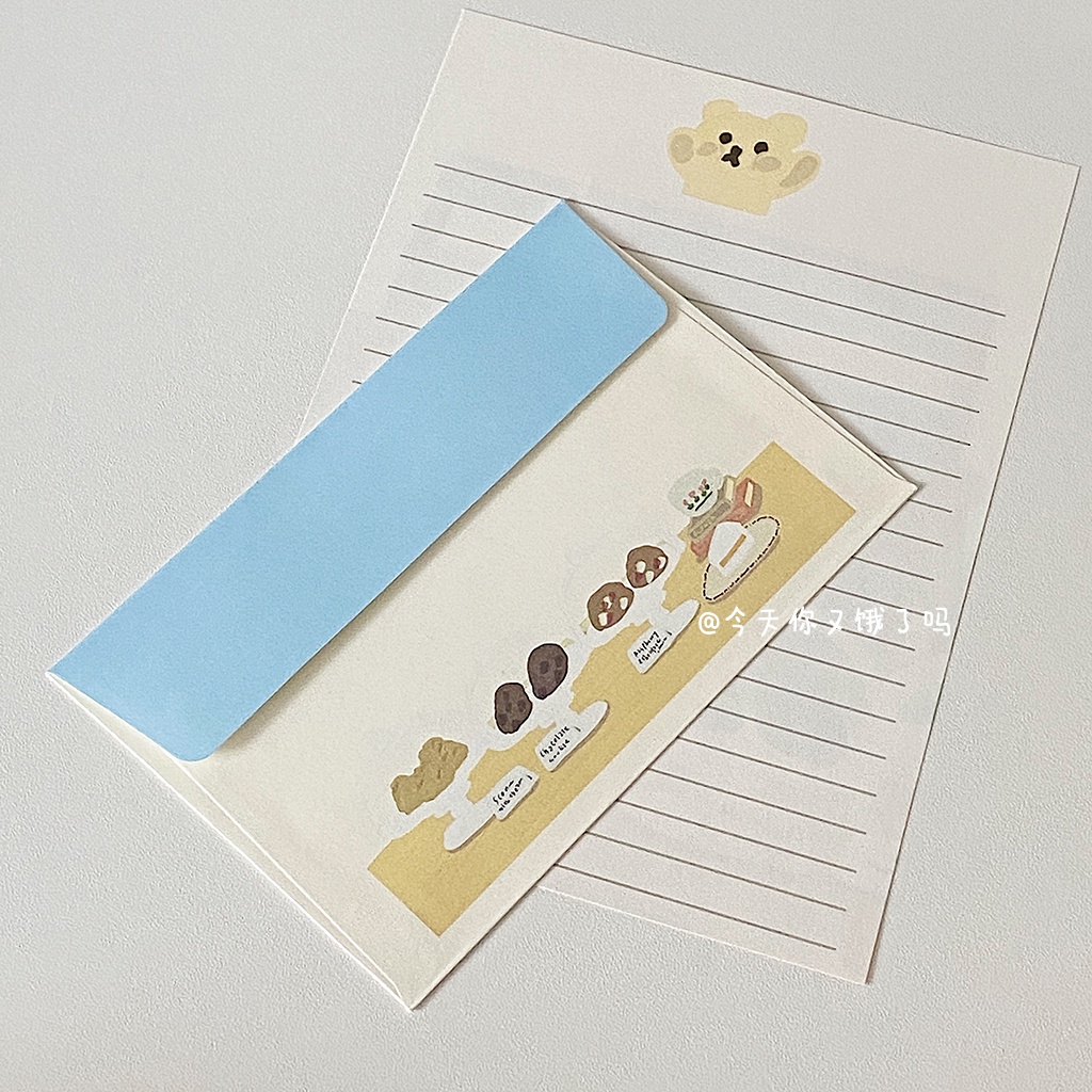 Bộ Nhãn Dán Trang Trí Phong Bì Họa Tiết Gấu Và Chữ Dễ Thương Lãng Mạn