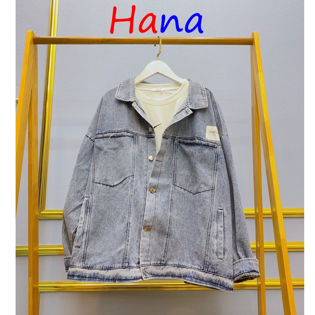 Áo Khoác Jeans Logo Trắng- Hana04