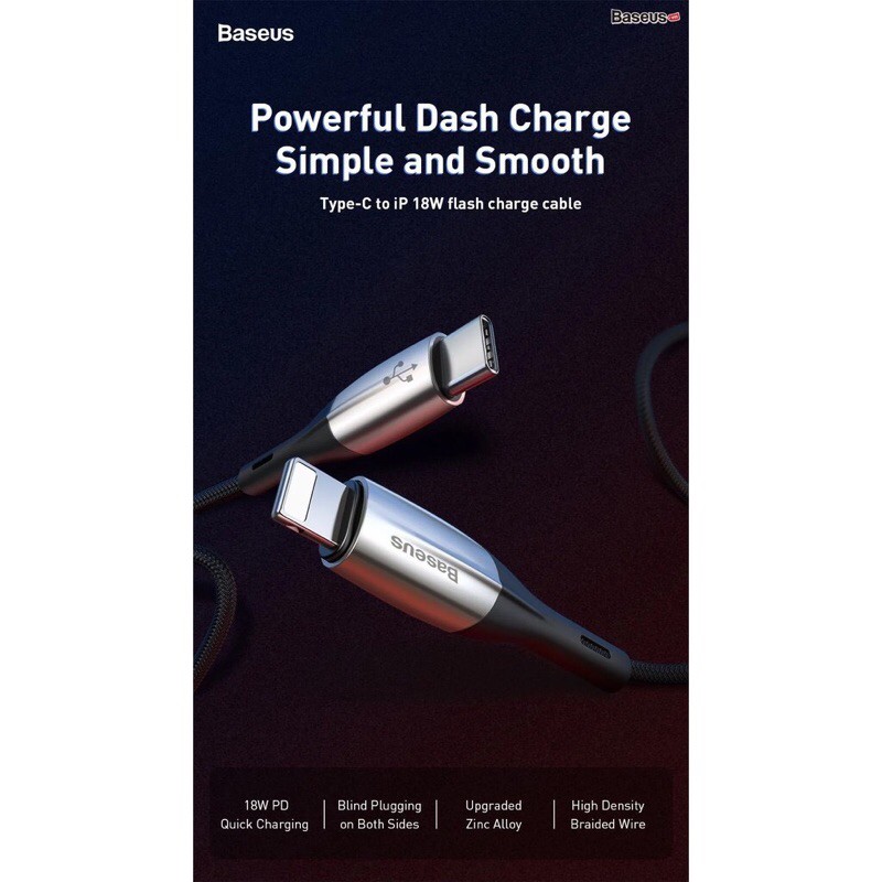 ✔️CHÍNH HÃNG ✔Cáp Sạc Nhanh PD 18W,Power Deliverry Fast Charge Iphone 11 Type C to Lightning Baseus Horizontal Data PD