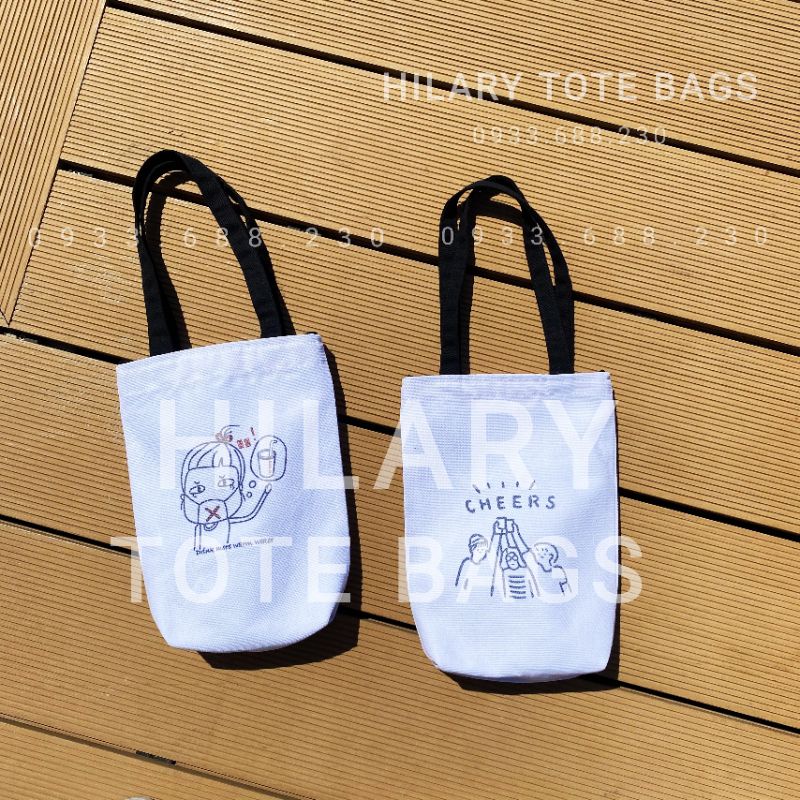 Túi Vải In Hình Cheer Cafe Bác Sĩ Đựng Ly Dưới 1 Lít Dây Đai