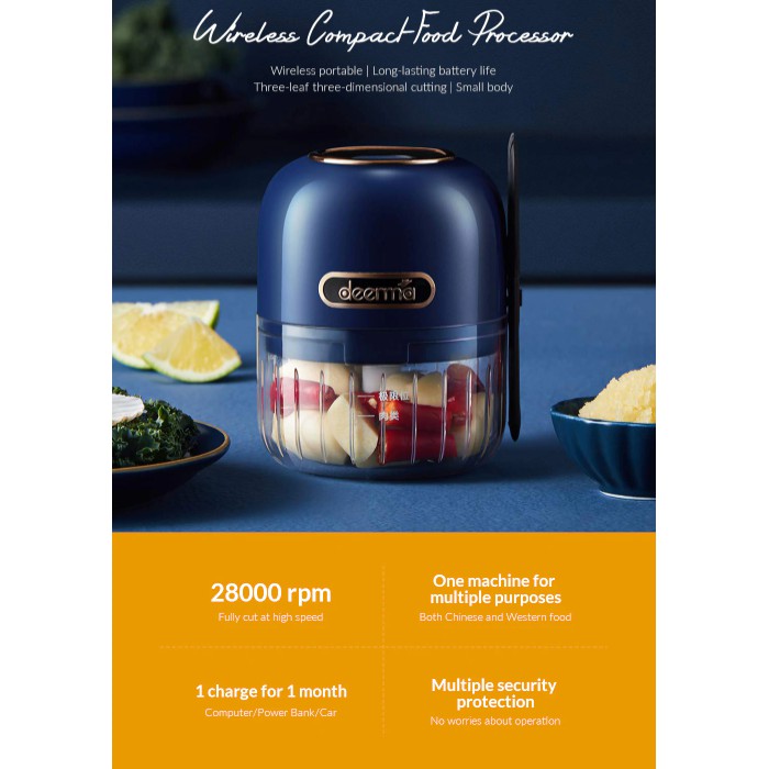 Máy xay mini đa năng di động Liven 150w/ Deerma JS100 3.7V 40W tích điện - Xay hành tỏi, hạt, gia vị, cafe, đồ ăn dặm...