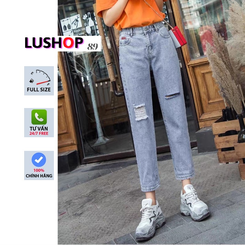 Quần bò baggy nữ quần jeans nữ quần rách phong cách bụi cạp cao quần nữ đẹp 3 size S M L hot Lushop89 QT17 | BigBuy360 - bigbuy360.vn