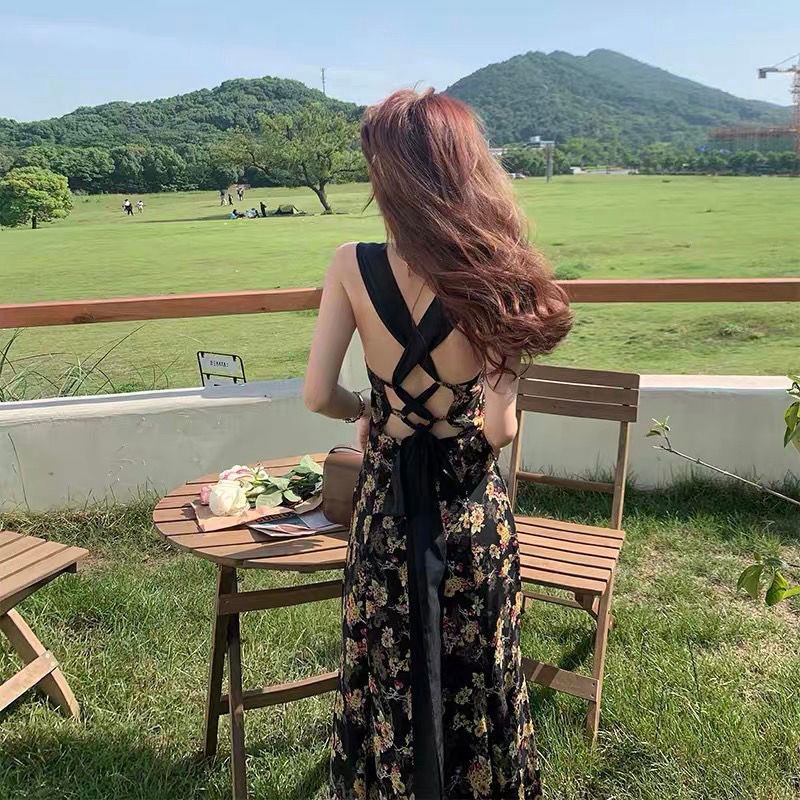 Đầm YEYA hai dây hở lưng in hoa thời trang mới cho nữ