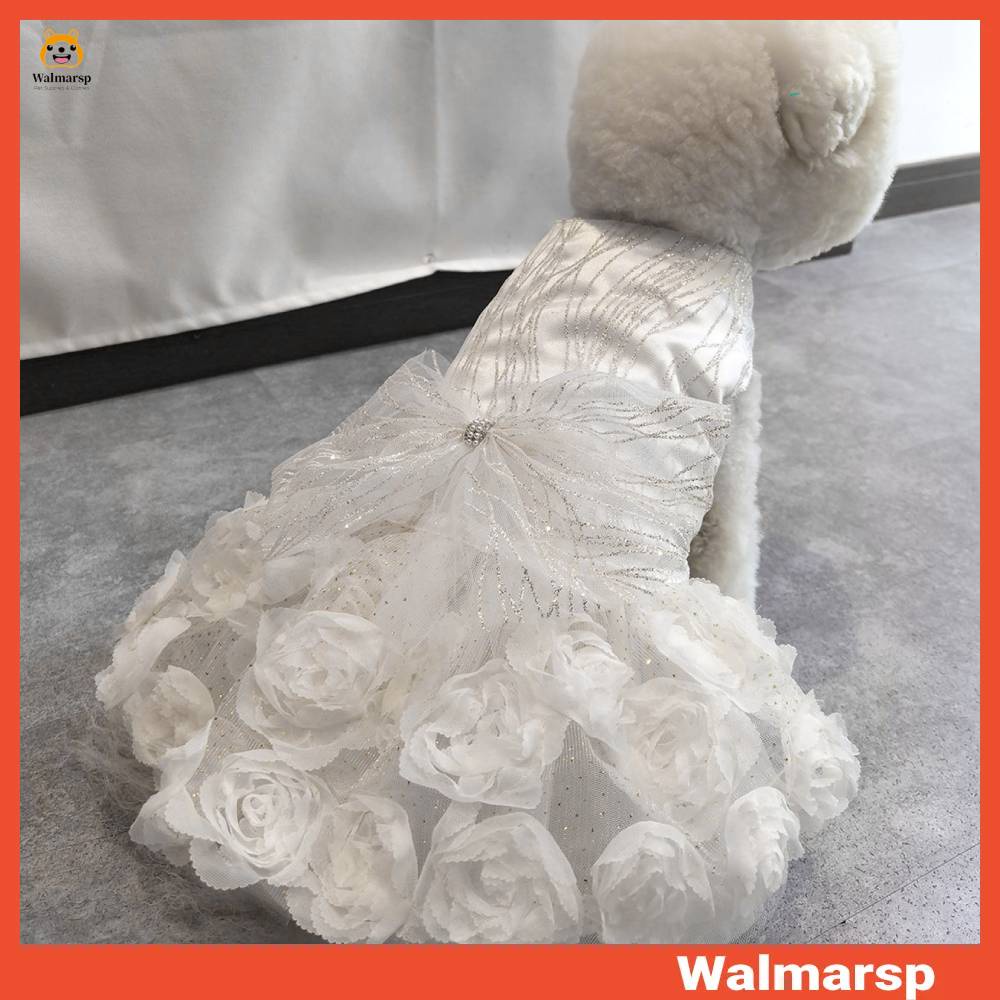 Váy Cưới Ba Chiều Bằng Polyester Đính Nơ Hoa Lấp Lánh Thời Trang Cho Cún Cưng