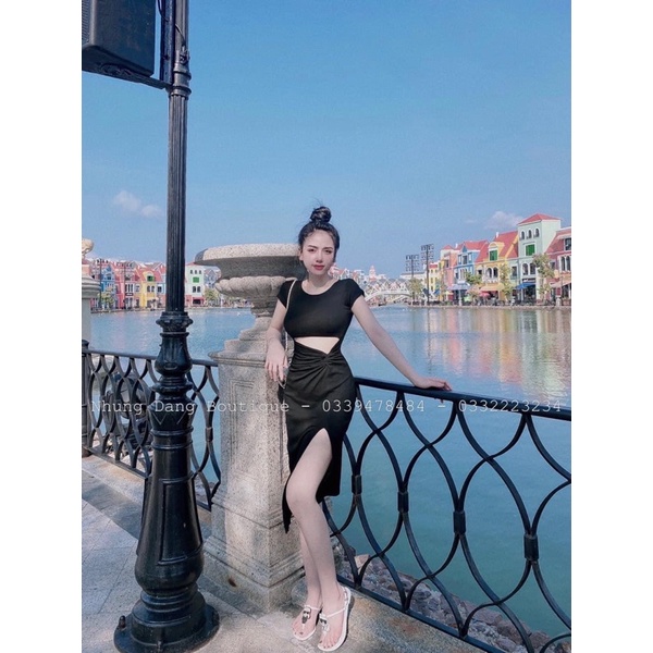 Đầm ôm body nữ kiểu hở xoắn eo Sexy tay ngắn chất vải thun gân len 4 chiều FreeSize, Váy Maxi form dài (Bảo An Hot) | BigBuy360 - bigbuy360.vn