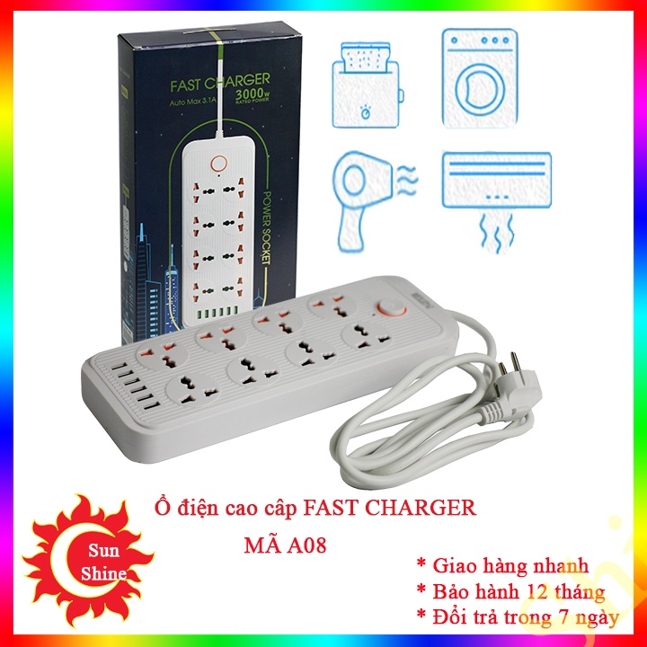 Ổ điện có USB , công xuất lớn , chống cháy nổ , an toàn chống giật ,cổng USB sạc nhanh công xuất 3.1A, nhựa ABS chịu lửa