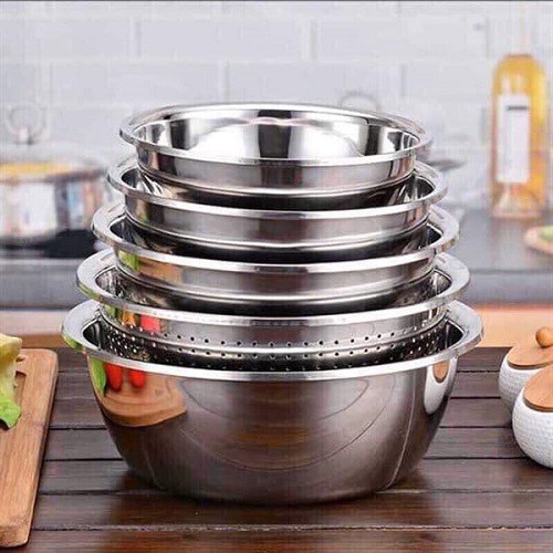 [FREE SHIP] Bộ thau rổ inox nhà bếp 5 món