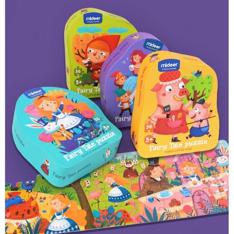 Xếp hình cổ tích Mideer 36 miếng Fairy Tale puzzle Alice, Bạch Tuyết, ba chú lợn con, cô bé quàng khăn đỏ toygarden